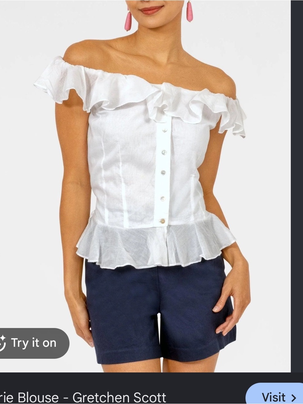 Ralph Lauren White Ruffle Off-Shoulder Button Top 12 petite